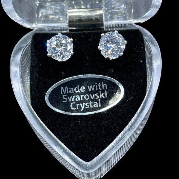 Swarovski Crystal Stud Earrings 8mm Silver Coquette Gift Holiday Glam NWOT - Picture 3 of 7
